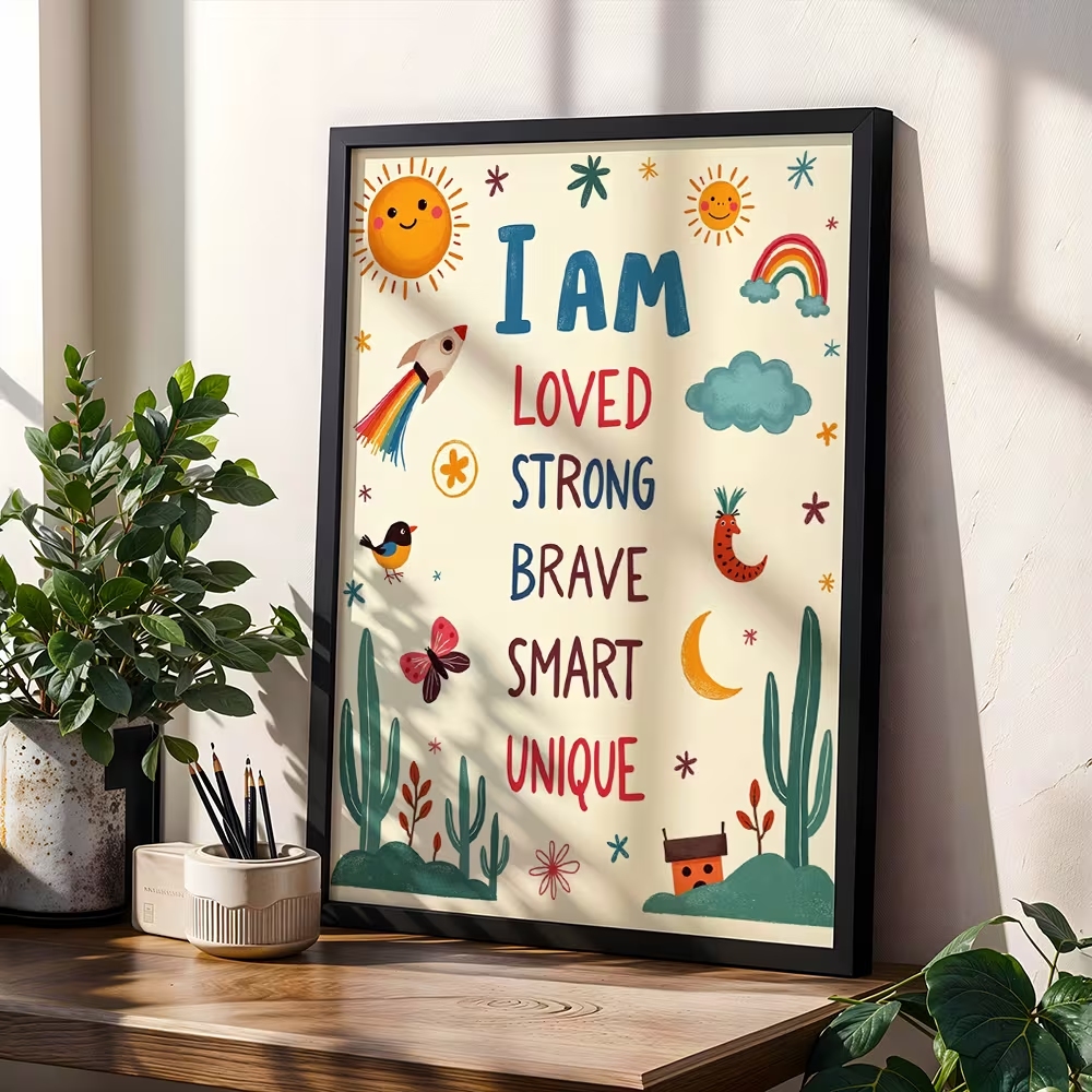 Smart Home Poster - لوحة جدارية ملونة بعبارة 'أنا محبوبة،