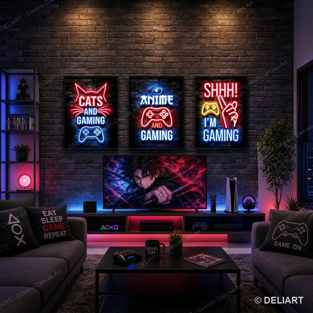 Smart Home Poster - لوحة قماشية بتصميم نيون للألعاب (قطعة