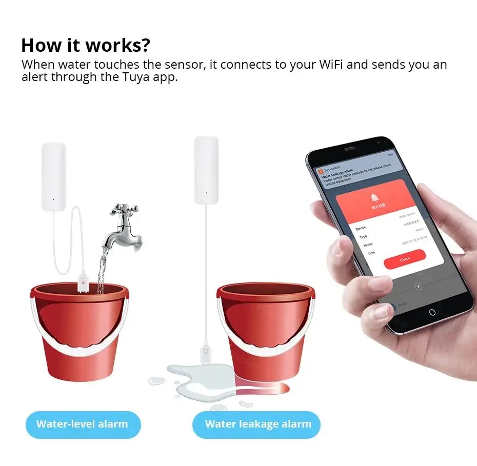 Tuya واي فاي الذكية تسرب الميا - مراجعة Wifi Water Sensor وسعره